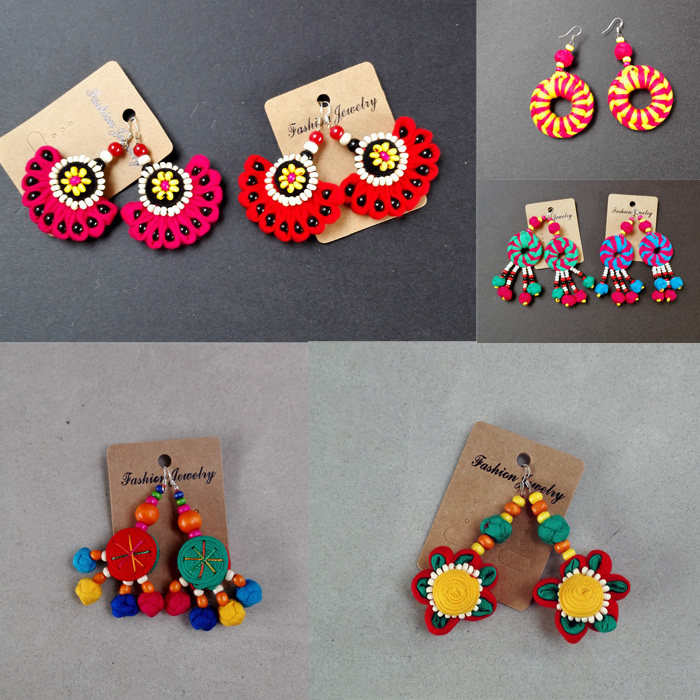 Ethnic style earrings women's short handmade temperament vintage fabric jewelry fashion flower earrings send foreigners