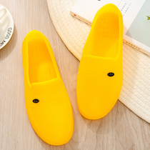 Thickened Construction Site Bull Gluten Rubber Shoes Mens Rain Shoes Summer Non-slip Abrasion Resistant Yellow Short Drum Low Helps Work Water Shoes Outwear