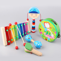 Wooden music rattle baby toy 6 months can bite hand drum rattle newborn child 0 baby 1 Year 2