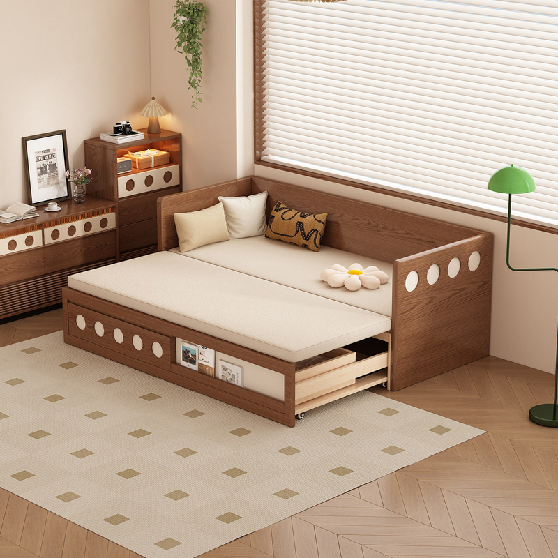 He Guan Retractable Folding Sofa Bed, Dual-Purpose for Sitting and Sleeping, Multifunctional Pull-Out Solid Wood Storage Bed for Small Living Rooms He Guan Retractable Folding Sofa Bed, Dual-Purpose for Sitting and Sleeping, Multifunctional Pull-Out Solid Wood Storage Bed for Small Living Rooms