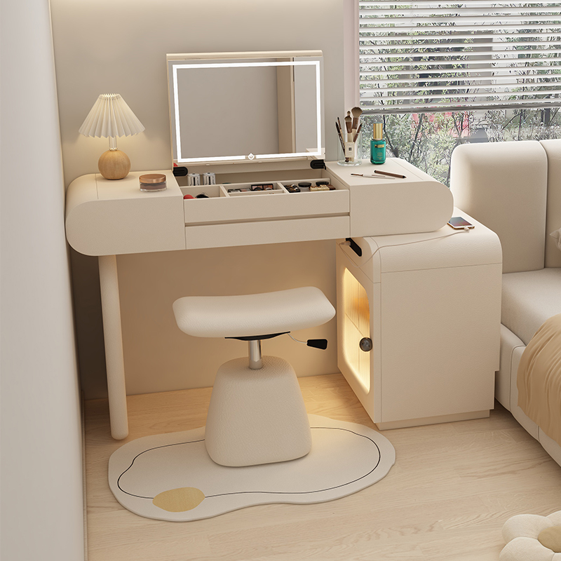 Modern Minimalist Master Bedroom Small Dressing Table, Rotatable Corner Makeup Table with Integrated Drawer Cabinet, Corner Dressing Table for Bedroom Layout Modern Minimalist Master Bedroom Small Dressing Table, Rotatable Corner Makeup Table with Integrated Drawer Cabinet, Corner Dressing Table for Bedroom Layout