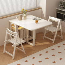 2024 New Cream Style Folding Double Dining Table and Chairs for Home Small Apartments 2-person Dining Table with Induction Cooker