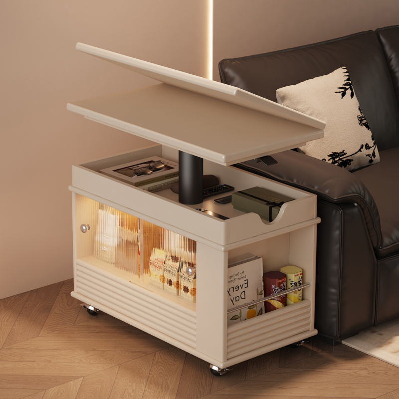 2026 New Model Foldable Movable Coffee Table for Small Apartments, Home Living Room Adjustable Sofa Side Table Side Cabinet Small Cart