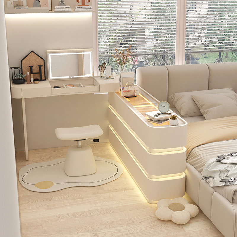 Small Bedroom L-Shaped Semi-Enclosed Desk and Dressing Table Corner Cabinet French Cream Style Bedside Cabinet with Integrated Light Small Bedroom L-Shaped Semi-Enclosed Desk and Dressing Table Corner Cabinet French Cream Style Bedside Cabinet with Integrated Light