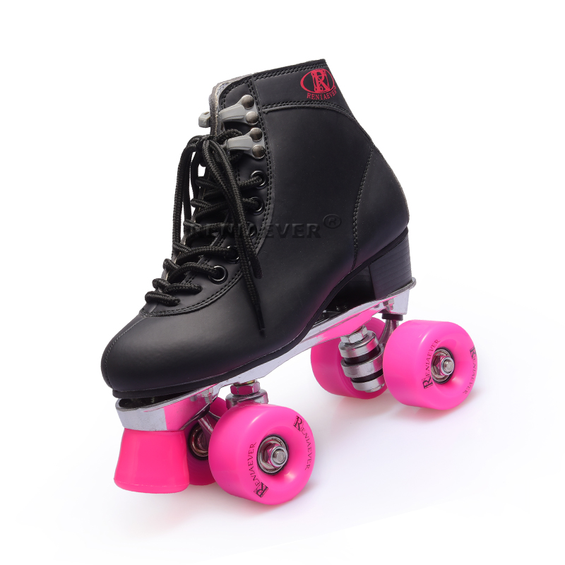 Women's four-wheeled adult metal frame double-row roller skates, net celebrity roller skates, double-row roller skates, black powder wheels