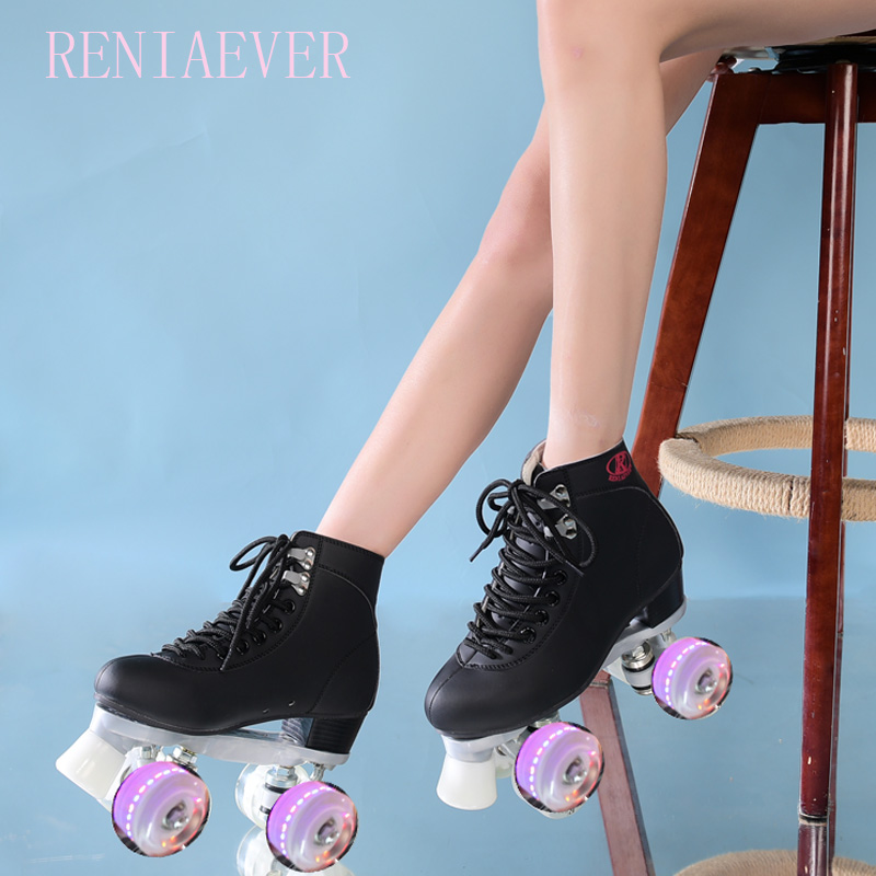 New adult double row skates children men and women pattern four wheels durable pu roller skates roller skates flash wheels