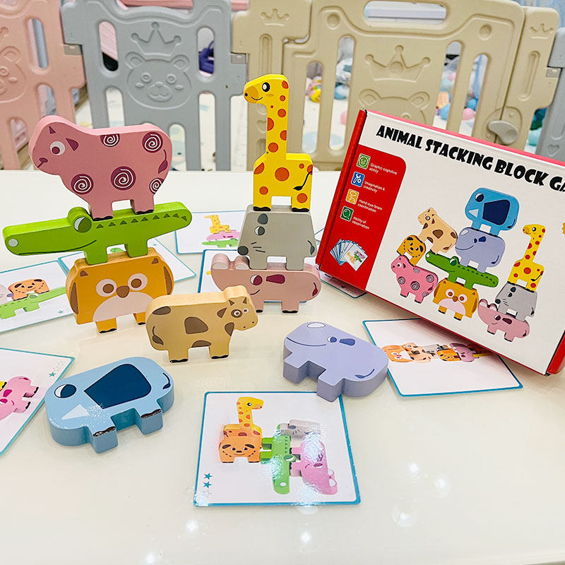 Korean cartoon animal children's Jenga Le building wood balance layer layered high parent-child interaction 2 years old 3 educational toys