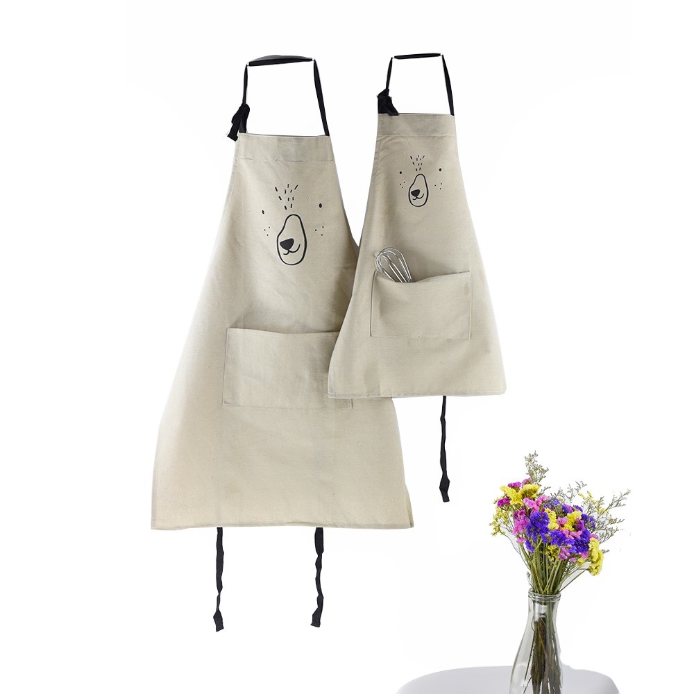 Cartoon cotton and linen apron children's canvas baking and washing dishes painting anti-fouling parent-child kitchen apron adult