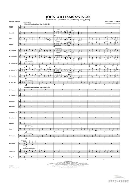 GY4108 (ລະດັບ 4.0) John Williams Swing (3 Pieces) Wind Orchestra Ensemble Score + Parts