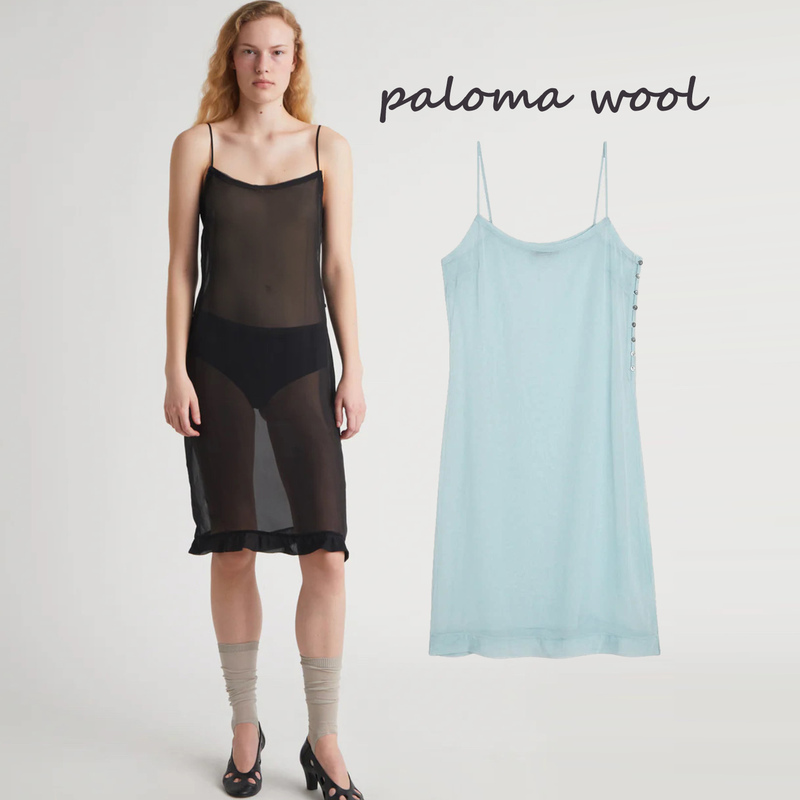 Paloma Wool New Simple and Sexy Sheer Straight Round Neck Spaghetti Strap Dress Straight Sleeveless Dress