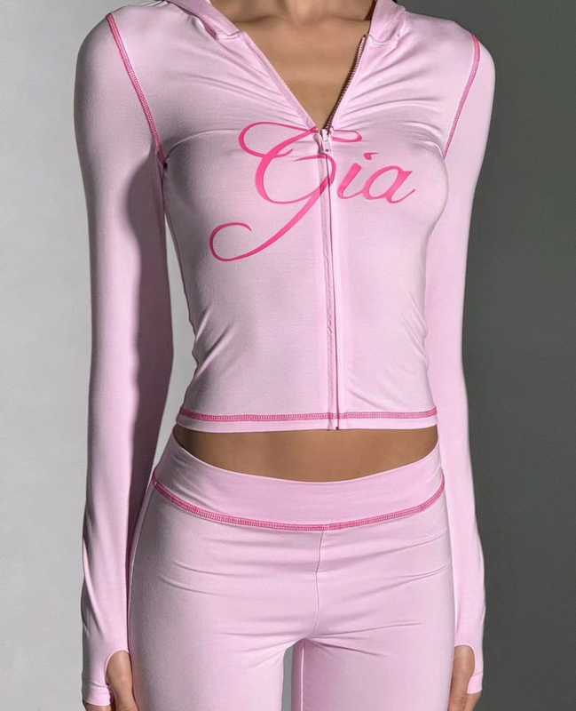 In Stock Iamgiapinkbarbie Pink Pink One-Day High-Elastic Slim-Fit Top and Micro-Flared Pants Set