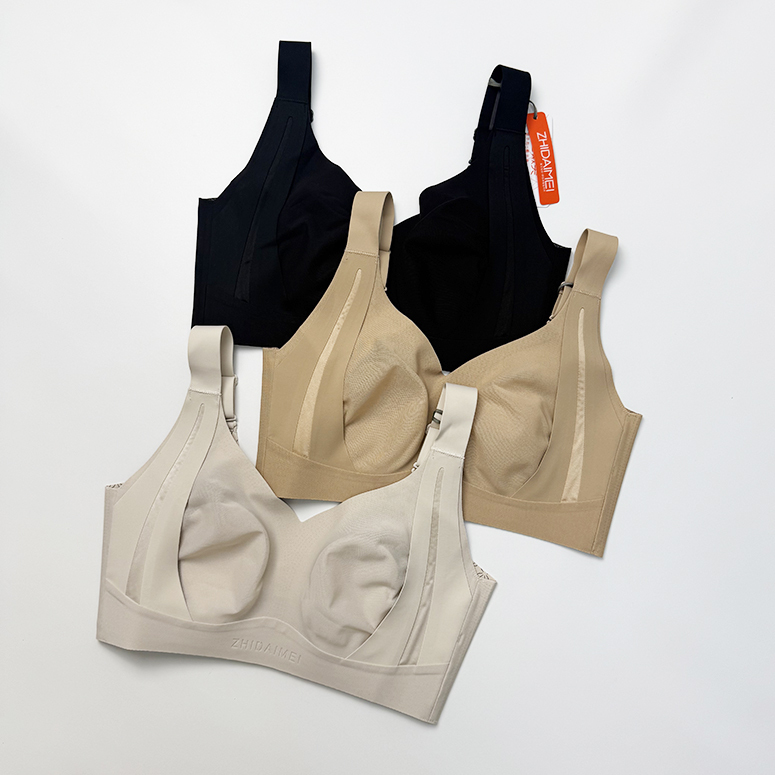 Zhidai Mei Heavy Industry Fitted Underwear for Women, Thin Mesh Rabbit Ear Cup, Large Bust Minimizing Seamless Bra, Anti-Sagging, Summer