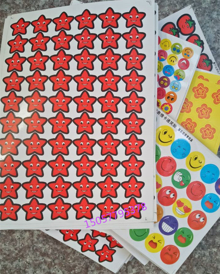 Child Reward Stickler Stickup Kindergarten Praises Cartoon Sticky Paper Pentagram Red Flowers Smiley Face Apple