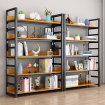 Bookshelf floor steel wood bedroom small storage storage rack iron bookcase living room simple multi-layer Shelf shelf