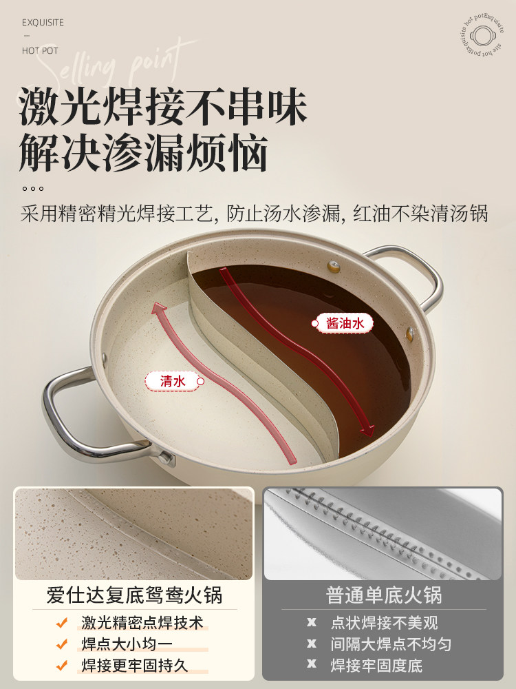 Aistar Dual-Purpose Pot for Hot Pot, Suitable for Household Induction Cookers, Thickened 304 Stainless Steel, Non-Stick, Large Capacity