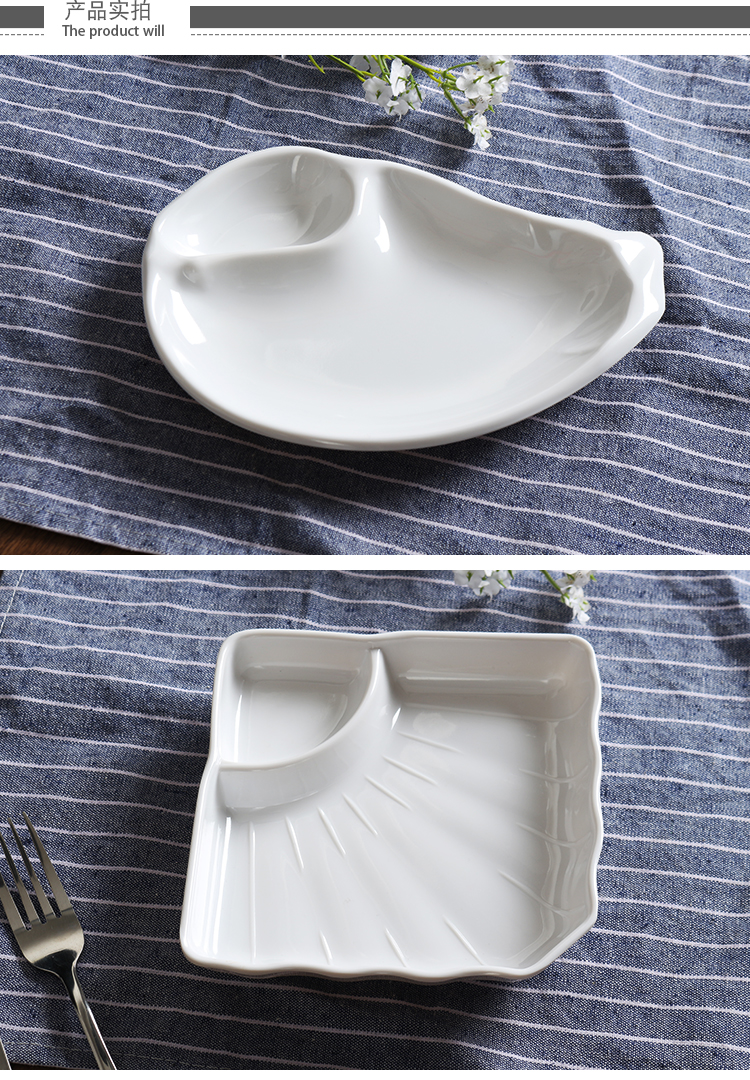 Melamine trắng bộ đồ ăn tấm lưới đôi khoai tây chiên món ăn hình sáng tạo món ăn nhẹ đồ ăn nhẹ tấm ngăn nước sốt tấm - Đồ ăn tối dĩa trắng