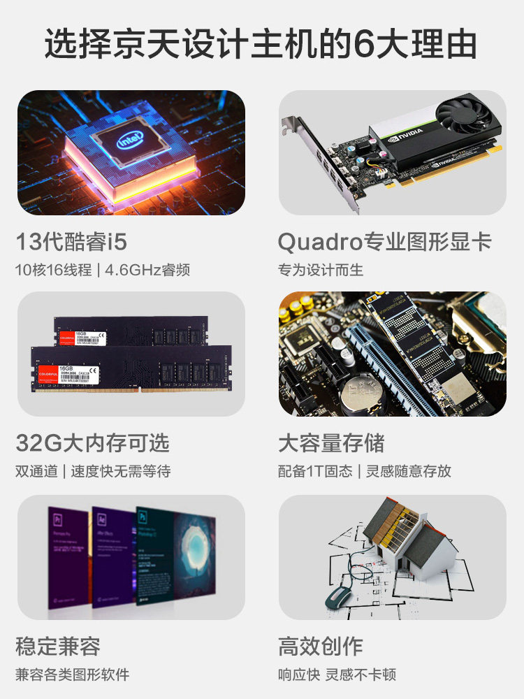 [10% National Subsidy]Jingtian Huasheng I5 14400F/A400/Rtx 5060 Ti/A1000 Designer Art Drawing Modeling Computer Host Video Editing Rendering Desktop Assembly Pc