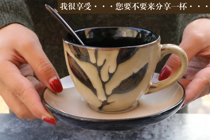 Khiếm khuyết vẽ tay cốc và đĩa, cốc cà phê châu Âu đơn giản, cốc gốm sáng tạo, cốc công suất lớn, cốc nước - Cà phê