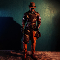 Mochen trench coat mens long top layer cowhide trench coat long autumn winter leather coat big lapel leather coat