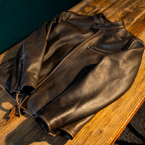 Mochen leather coffee Knight retro first layer pure cowhide locomotive jacket men leather jacket