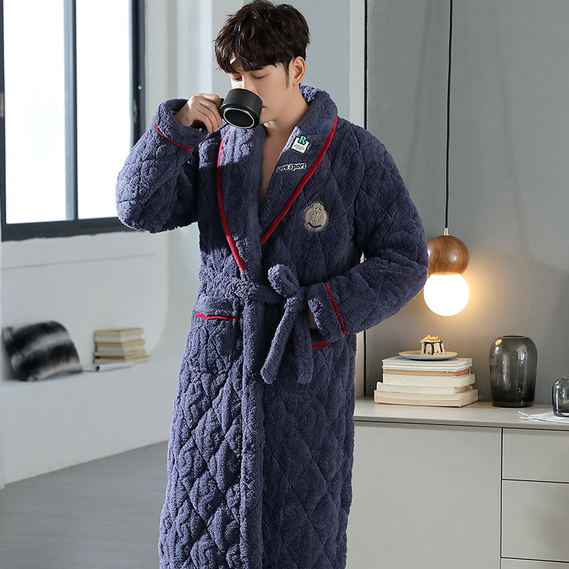 Sleeping robe men's winter thickened long version of coral suede bunk cotton pyjamas winter men's garnter and velvety wardrobes youth bathrobe ultra-thick