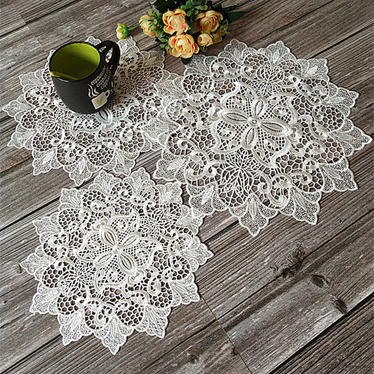White Round Lace embroidered cup cushion disc cushion Vase Cushion Table Mat tea Set Mat Ornament Cushion with Decorative Cushions