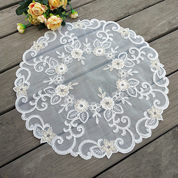 Eurostyle Fabric Mesh Yarn Round Cover Towels Foreign Trade Han Style Lace Embroidered Tablecloth Tea Tray Tea Set Multipurpose Dust Cover Cloth