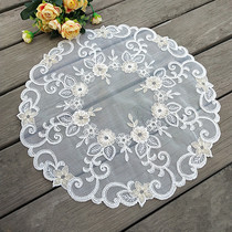 European fabric mesh round cover towel Foreign trade Korean lace embroidery tablecloth Tea tray Tea set multi-purpose dust cover cloth