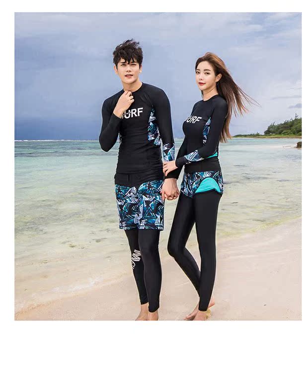 Bộ đồ lặn Hàn Quốc cho cặp đôi 19 người đàn ông và phụ nữ mới chia quần dài ba mảnh quần chống nắng quần áo sứa khô nhanh - Vài đồ bơi đồ đi biển cho cặp đôi