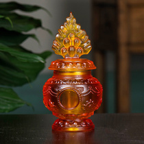 Glazed God of Wealth bottle in front of the Buddha Tantra Eight Auspicious Ornaments Treasure Vase Treasure Vase 17cm high