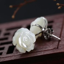 Hand Carved Rose Flowers 925 Pure Silver Earrings Natural Mother Bay Earrings Female minimalist Temperament Ear Ornaments