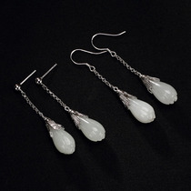 S925 pure silver inlay and field jade pendant white jade lady Temperament Jade Orchid Silver Earrings Earrings Earrings