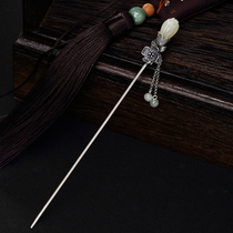 S925 pure silver retro inlaid with natural and field jade white jade orchid lady ancient wind paired with qipao silver hairpin haircut