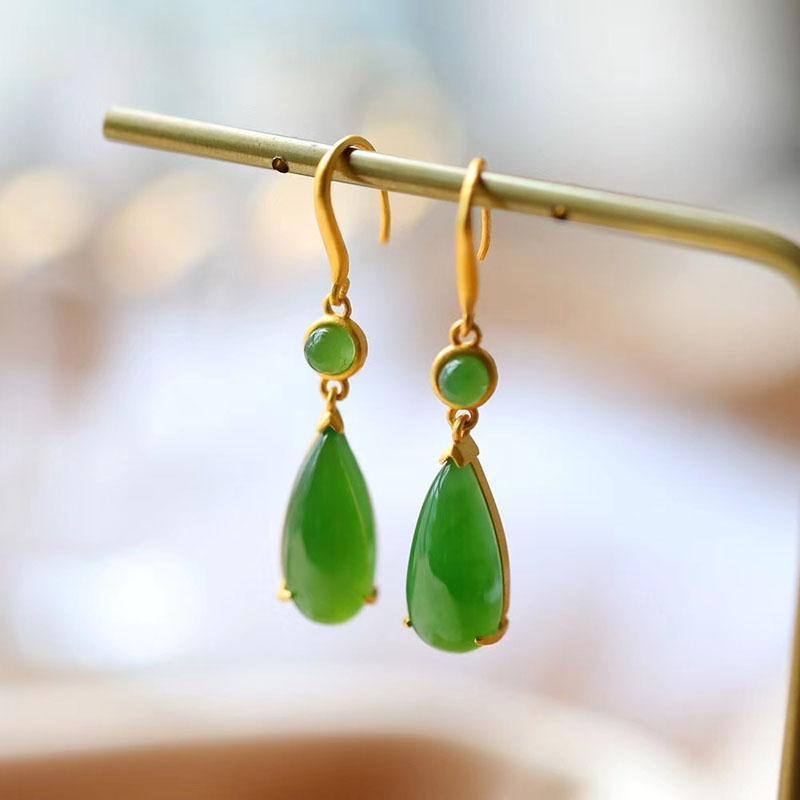 925 Silver New Jasper White Jade Earrings Classic Earrings Simple Fashion Elegant Temperament Earrings
