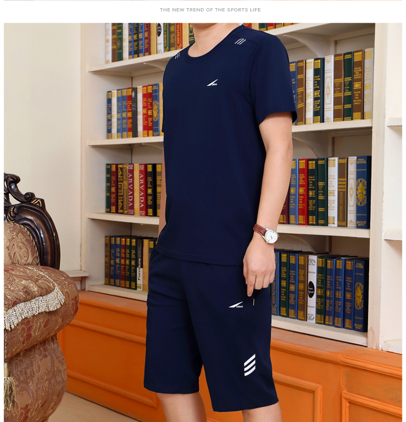 Bộ đồ thể thao nam mùa hè quần short tay ngắn cotton mùa hè mỏng phần trung niên nam giản dị cỡ lớn thể thao trung niên - Thể thao sau bộ thể thao adidas nữ chính hãng