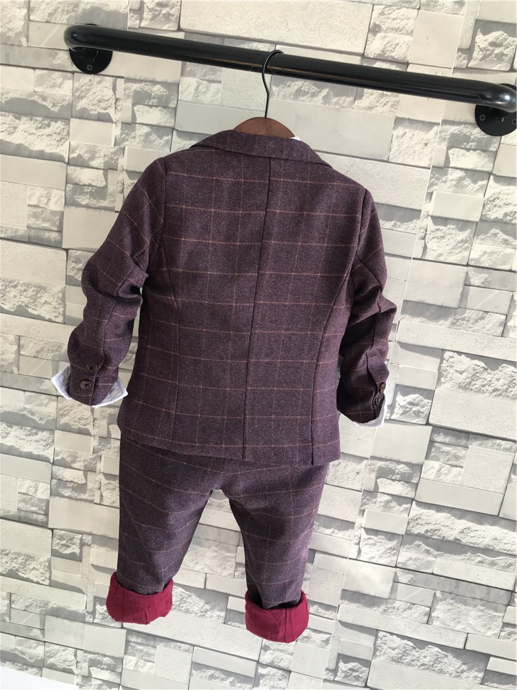Bộ đồ bé trai mùa đông 2018 cộng với bộ đồ nhung hiệu suất Slim Kẻ sọc gió Anh phù hợp với đám cưới nhỏ váy công chúa trẻ em