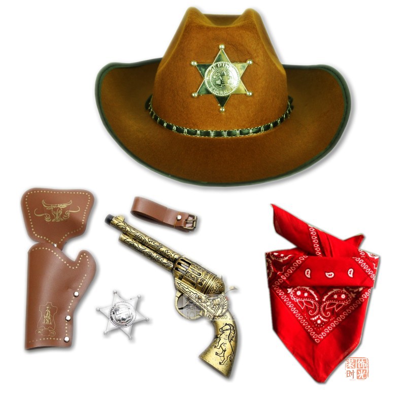 Children's Festival Cross Year Show Western Cowboy Dress Props Brown Retro American Cop Cowboy Hat Suit