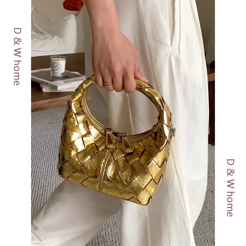 Bags for Women 2026 New Niche Designer Leather Woven Bag with a High-End Feel, Gold Handbag, Crossbody Dumpling Bag