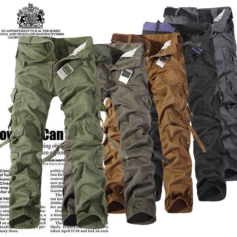 Spring Autumn Clothing Men Pants Multiple Bags Outdoor Casual Long Pants Men Loose Pure Cotton Washed work Pants Straight Drum Camouflak Pants Tide
