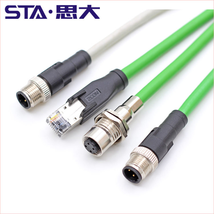Ethernet M12 Waterproof Connector 4-Core D-Code Coded to Rj45 Cable 100m Network Cat5 Cable