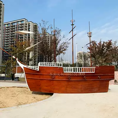 Handmade custom Commercial Square landscape decoration pirate ship sculpture European sailing antique pirate wooden boat