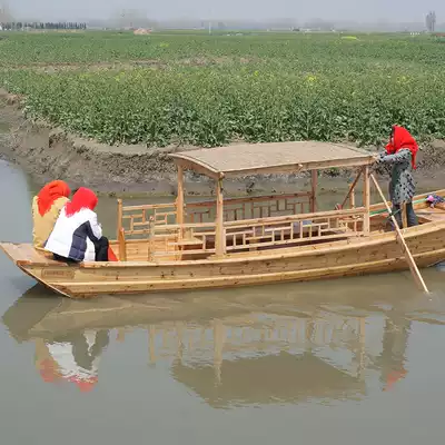 Chinese handmade antique tourist sightseeing boat Water leisure entertainment catering Wooden boat Landscape decoration Wu tent boat