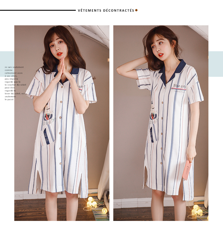 Váy ngủ nữ ở Nam Cực mùa hè Bộ đồ ngủ cotton ngắn tay phiên bản Hàn Quốc của chiếc áo len nữ sinh xinh xắn và đáng yêu đầm trắng dự tiệc