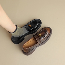 (Italy ~ Dailly Gtra) retro to heel and round head deep mouth Lefoe shoes small leather shoes single shoe lady d