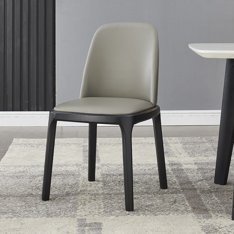 Leather dining chair First layer cowhide modern simple home Nordic solid wood dining chair backrest soft bag light luxury full leather