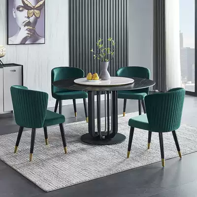 Italian minimalist rock board table round simple modern small family dining table light luxury ins style dining table and chair 6 people
