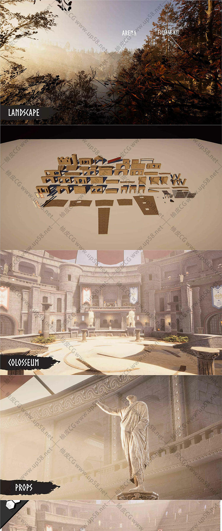 Unreal Engine完全可定制古代角斗士模块化竞技场UE素材