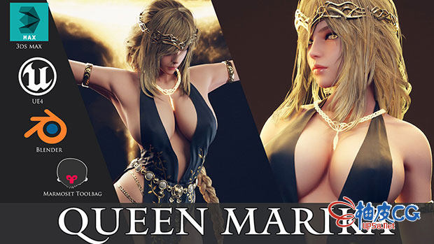 3DSMAX / Blender / UE / ZBrush / Marmoset游戏就绪角色玛丽卡女王3D模型