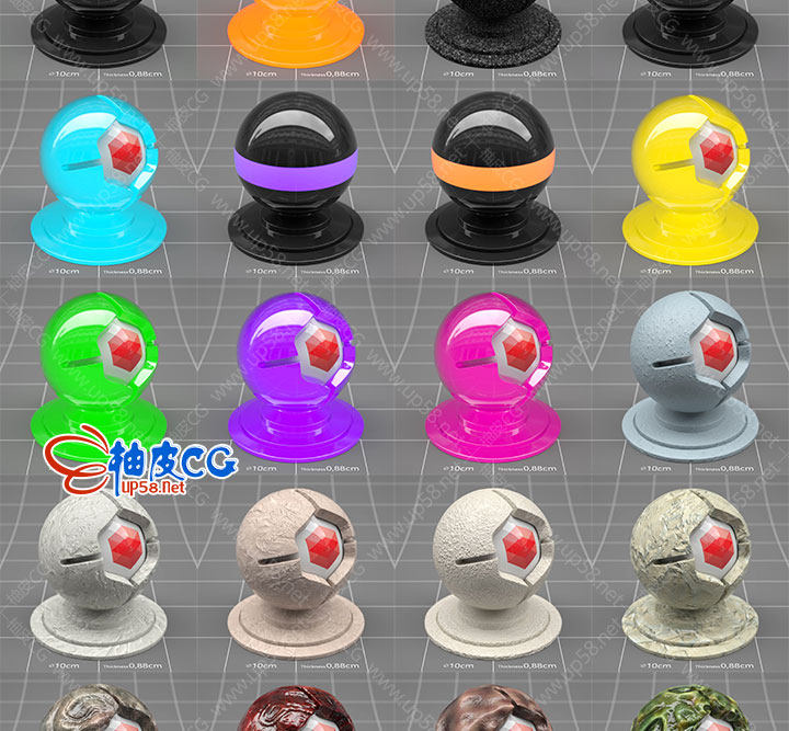 C4D红移Redshift金属皮革布料塑料陶瓷木地板大理石材质球素材库