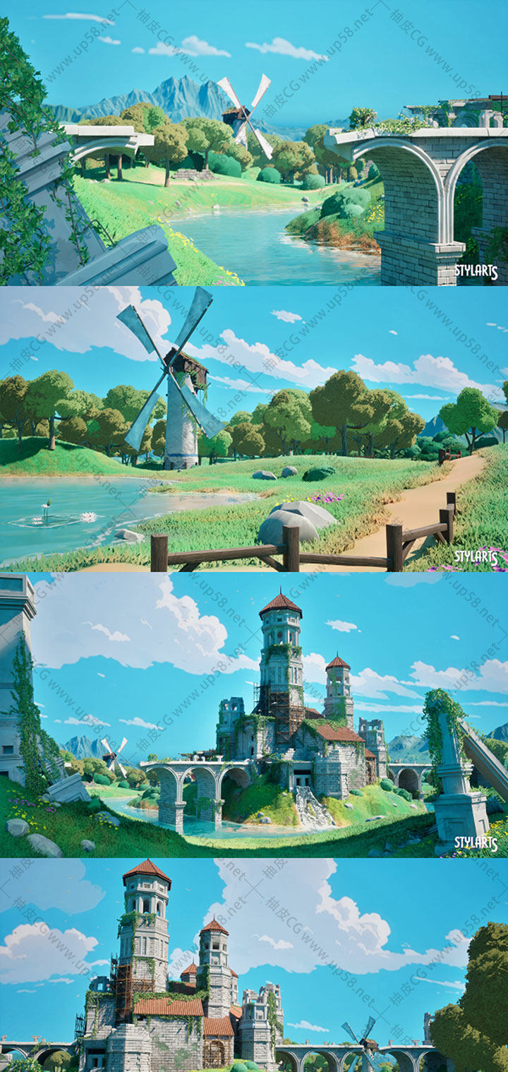 Unreal Engine戏开发环境创作模块化高细节风格化废墟资产包